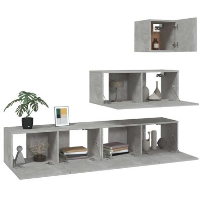 vidaXL 4 Piece TV Cabinet Set Concrete Grey Engineered Wood