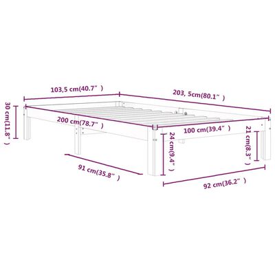 vidaXL Bed Frame without Mattress Solid Wood Pine 100x200 cm