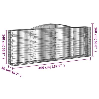 vidaXL Arched Gabion Basket 400x50x140/160 cm Galvanised Iron