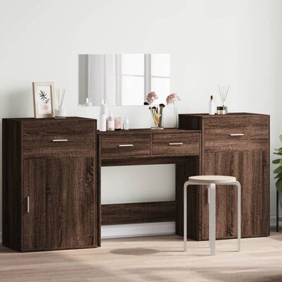 vidaXL 4 Piece Dressing Table Set Brown Oak Engineered Wood