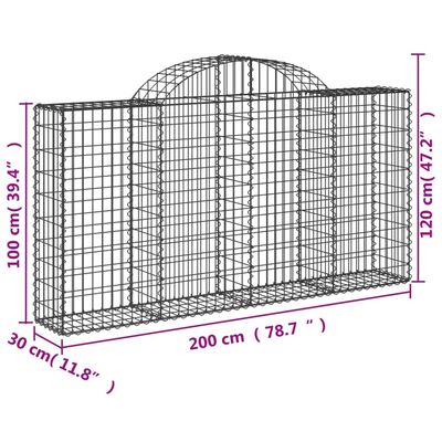 vidaXL Arched Gabion Baskets 15 pcs 200x30x100/120 cm Galvanised Iron