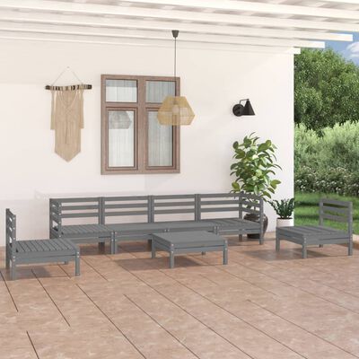 vidaXL 7 Piece Garden Lounge Set Grey Solid Pinewood