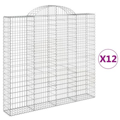 vidaXL Arched Gabion Baskets 12 pcs 200x30x180/200 cm Galvanised Iron