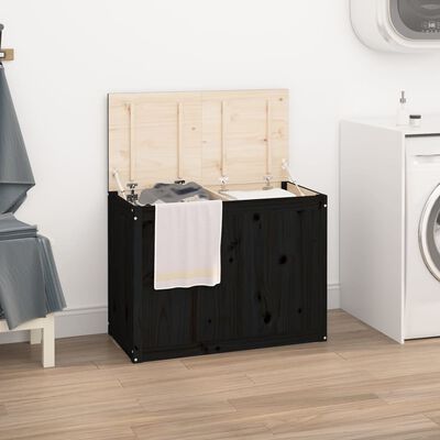 vidaXL Laundry Box Black 88.5x44x66 cm Solid Wood Pine