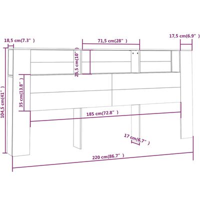 vidaXL Headboard Cabinet Concrete Grey 220x18.5x104.5 cm