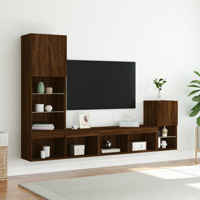 vidaXL 4 Piece TV Wall Units with LED Brown Oak Engineered Wood