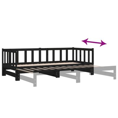 vidaXL Day Bed with Trundle without Mattress Black 90x190 cm Single Solid Wood