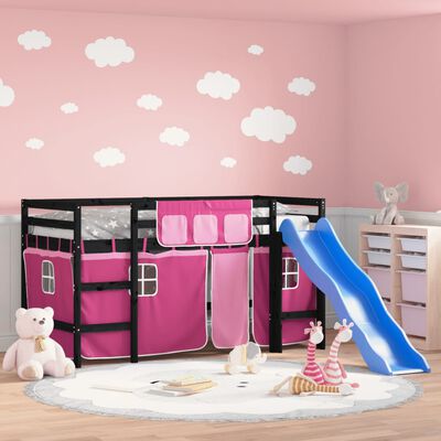 vidaXL Kids' Loft Bed with Curtains without Mattress Pink 90x200 cm