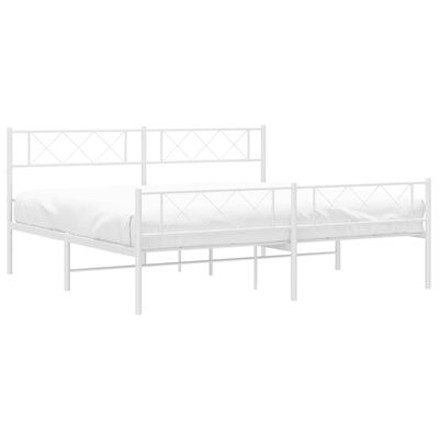 vidaXL Metal Bed Frame without Mattress with Footboard White 183x213 cm