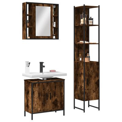 vidaXL 3 Piece Bathroom Cabinet Set Smoked Oak Engineered Wood