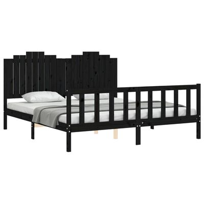 vidaXL Bed Frame without Mattress Black Solid Wood Pine