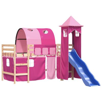 vidaXL Kids' Loft Bed with Tower without Mattress Pink 90x190 cm Single