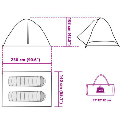 vidaXL Camping Tent Dome 2-Person Green Waterproof