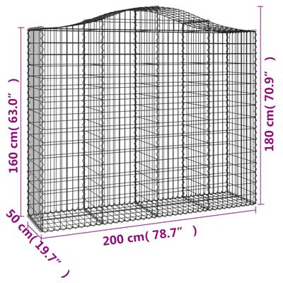 vidaXL Arched Gabion Baskets 3 pcs 200x50x160/180 cm Galvanised Iron