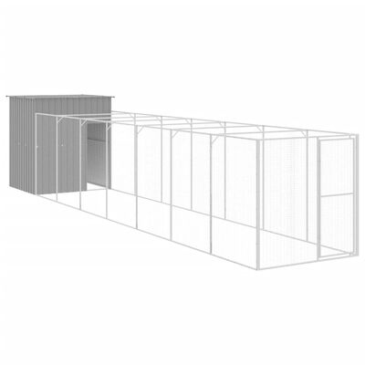 vidaXL Dog House with Run Light Grey 165x863x181 cm Galvanised Steel