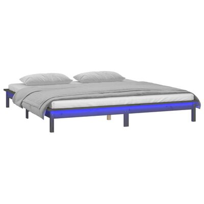 vidaXL LED Bed Frame without Mattress Grey 180x200 cm Super King Solid Wood