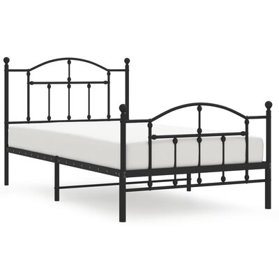 vidaXL Metal Bed Frame without Mattress with Footboard Black 100x190 cm