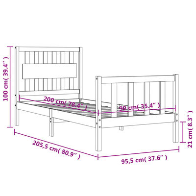 vidaXL Bed Frame without Mattress 90x200 cm Solid Wood Pine