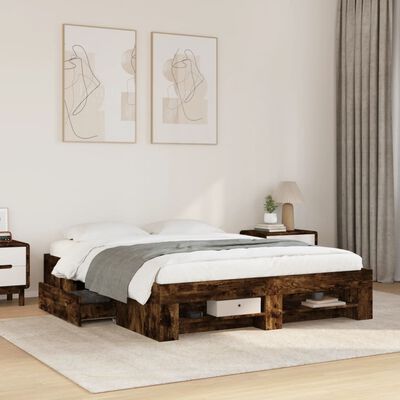 vidaXL Bed Frame without Mattress Smoked Oak 160x200 cm Engineered Wood