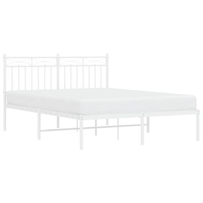 vidaXL Metal Bed Frame without Mattress with Headboard White 135x190 cm Double