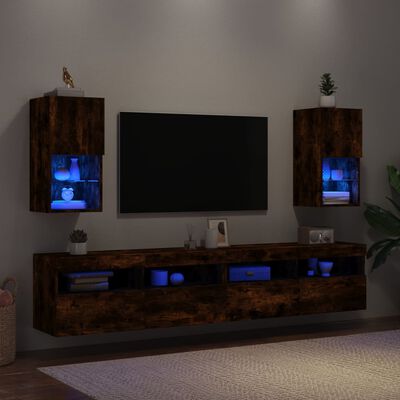 vidaXL TV Cabinets with LED Lights 2 pcs Smoked Oak 30.5x30x60 cm