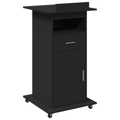 vidaXL Lectern with Wheels & Drawer Black 55x55x107 cm Engineered Wood