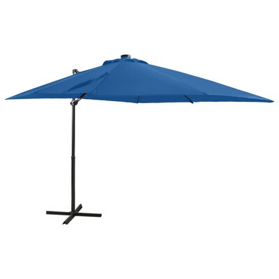 vidaXL Cantilever Garden Parasol with Pole and LED Lights Azure Blue 250 cm