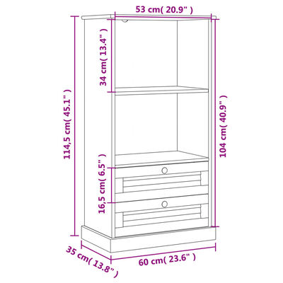 vidaXL Bookcase VIGO 60x35x114.5 cm Solid Wood Pine