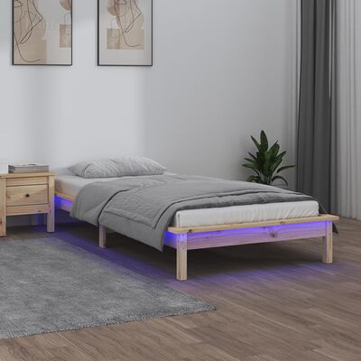 vidaXL LED Bed Frame without Mattress 75x190 cm Small Single Solid Wood