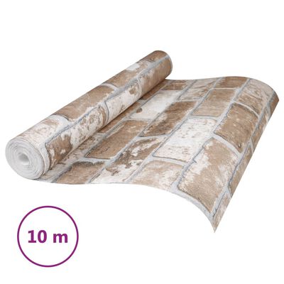 vidaXL Wallpaper 3D Brick Pattern Brown 10x0.53 m Non-woven