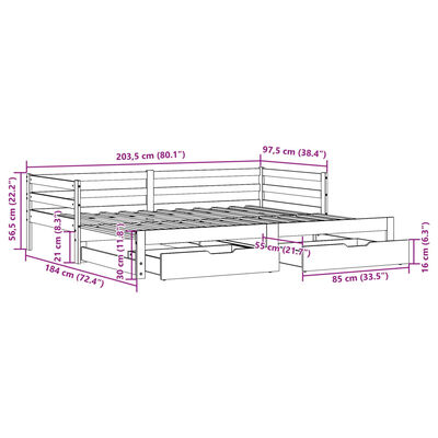 vidaXL Daybed with Trundle&Drawers without Mattress Wax Brown 90x200 cm