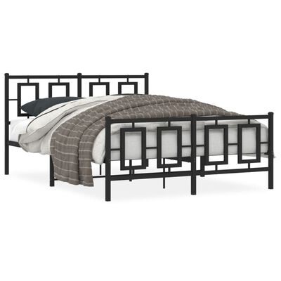 vidaXL Metal Bed Frame without Mattress with Footboard Black 135x190 cm Double