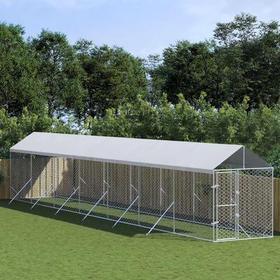 vidaXL Outdoor Dog Kennel with Roof Silver 2x14x2.5 m Galvanised Steel