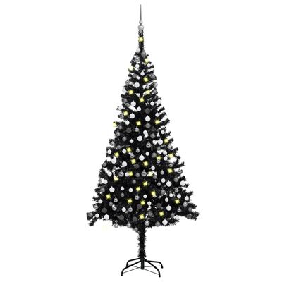 vidaXL Artificial Pre-lit Christmas Tree with Ball Set Black 240 cm PVC