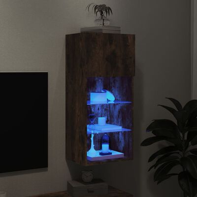 vidaXL TV Cabinet with LED Lights Smoked Oak 40.5x30x90 cm