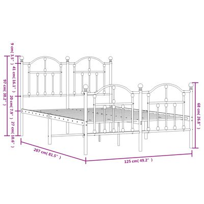 vidaXL Metal Bed Frame without Mattress with Footboard Black 120x200 cm