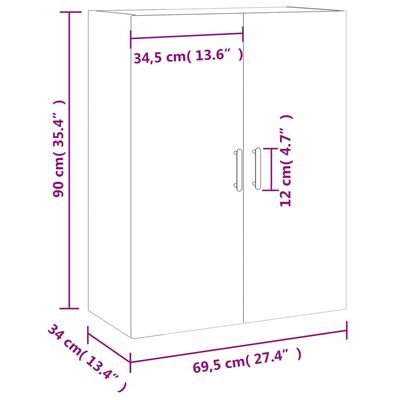 vidaXL Wall Mounted Cabinet White 69.5x34x90 cm