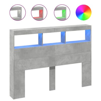 vidaXL Headboard Cabinet with LED Concrete Grey 140x17x102 cm