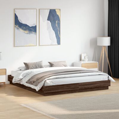 vidaXL Bed Frame without Mattress Brown Oak 180x200 cm Super King