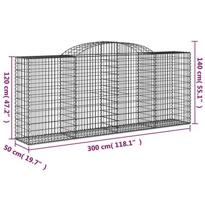 vidaXL Arched Gabion Baskets 10 pcs 300x50x120/140 cm Galvanised Iron