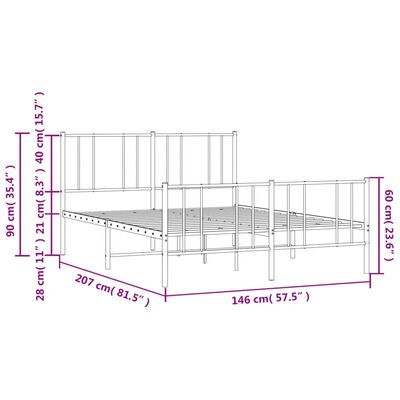 vidaXL Metal Bed Frame without Mattress with Footboard Black 140x200 cm