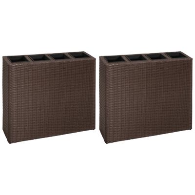 vidaXL Garden Raised Bed with 4 Pots 2 pcs Poly Rattan Brown(2x41085)