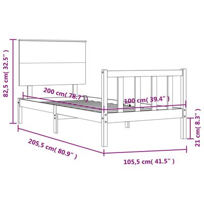 vidaXL Bed Frame without Mattress Black 100x200 cm Solid Wood Pine