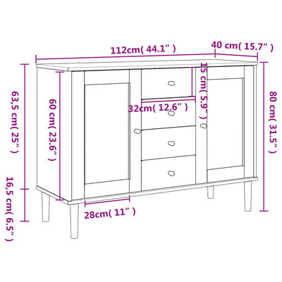 vidaXL Sideboard SENJA Rattan Look Brown 112x40x80 cm Solid Wood Pine