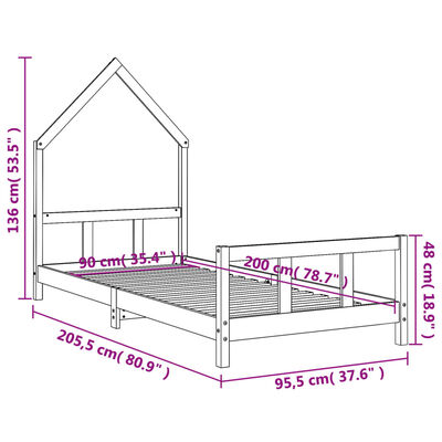 vidaXL Kids Bed Frame 90x200 cm Solid Wood Pine