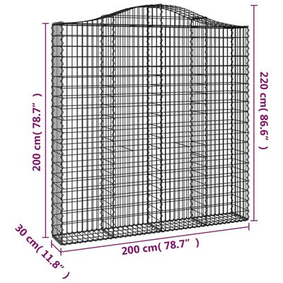 vidaXL Arched Gabion Baskets 6 pcs 200x30x200/220 cm Galvanised Iron