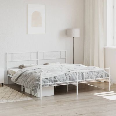 vidaXL Metal Bed Frame without Mattress with Footboard White 200x200 cm