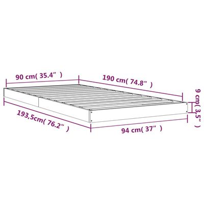 vidaXL Bed Frame without Mattress Black 90x190 cm Single Solid Wood Pine