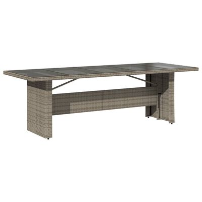 vidaXL Garden Table with Glass Top Grey 240x90x75 cm Poly Rattan