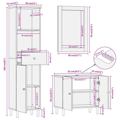 vidaXL 3 Piece Bathroom Cabinet Set Solid Wood Acacia